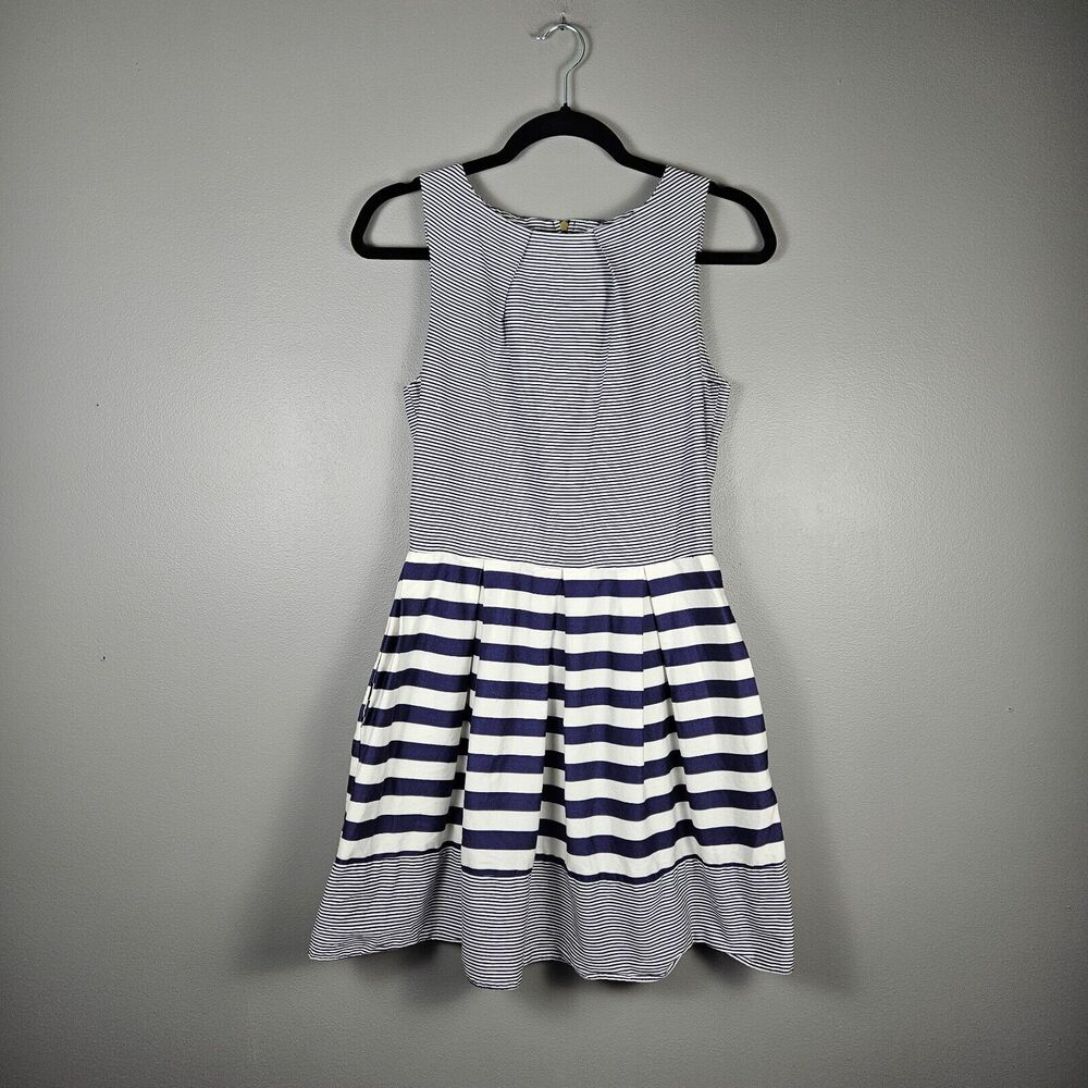 Closet London Womens‎ 6 Fit Flare Sleeveless Stripe Pocket Dress Navy White